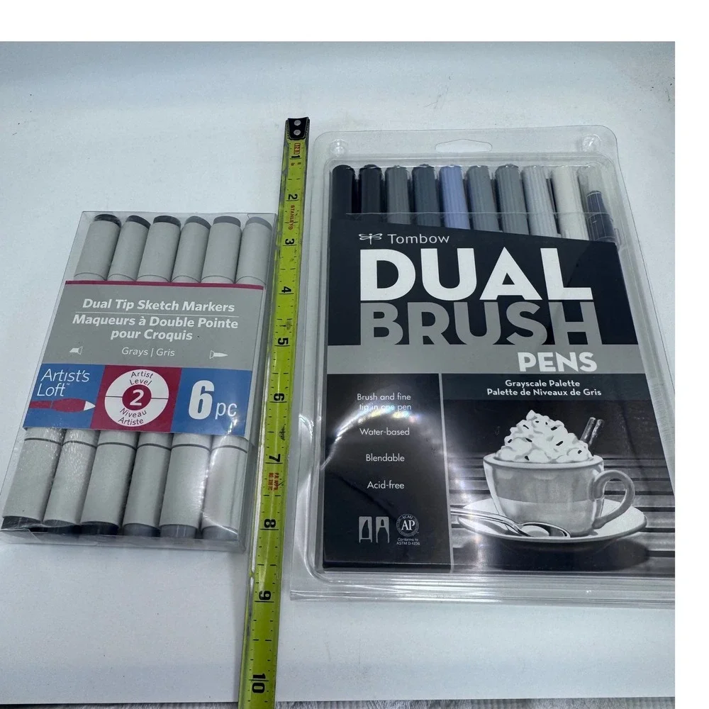 Tombow Dual Brush Pens Grayscale‎ 10pc & Artist's Loft Sketch Markers Bundle New